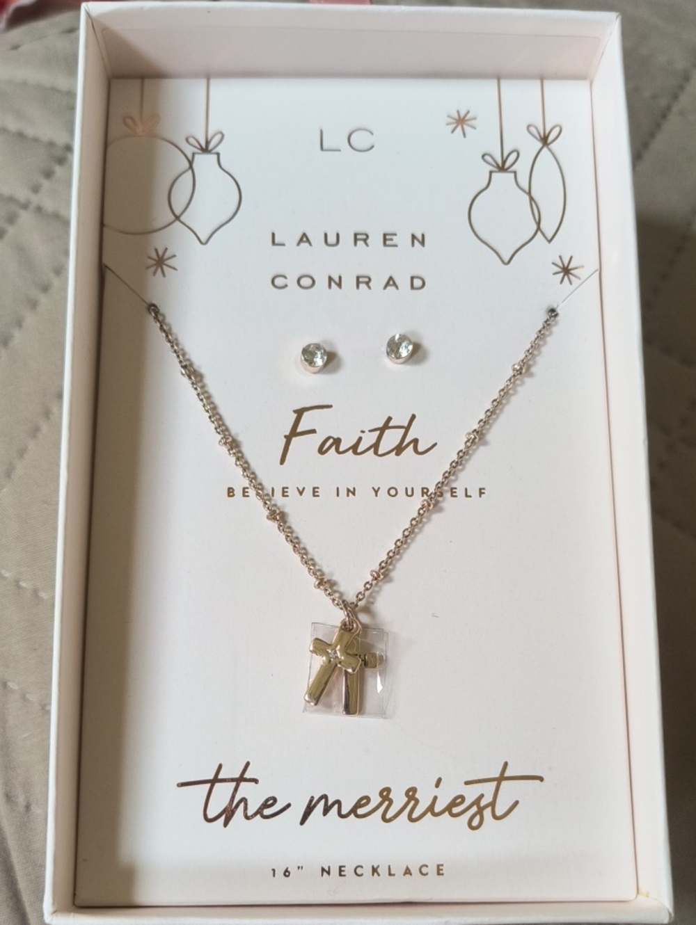 LC Lauren Conrad Gold and Silver Cross Pendant Necklace with Stud Earrings